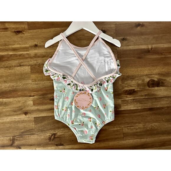 NWT SweetHoney Mary One Piece Swimsuit Santa Cruz Floral Green Pink Ruffle 4T - Picture 6 of 9